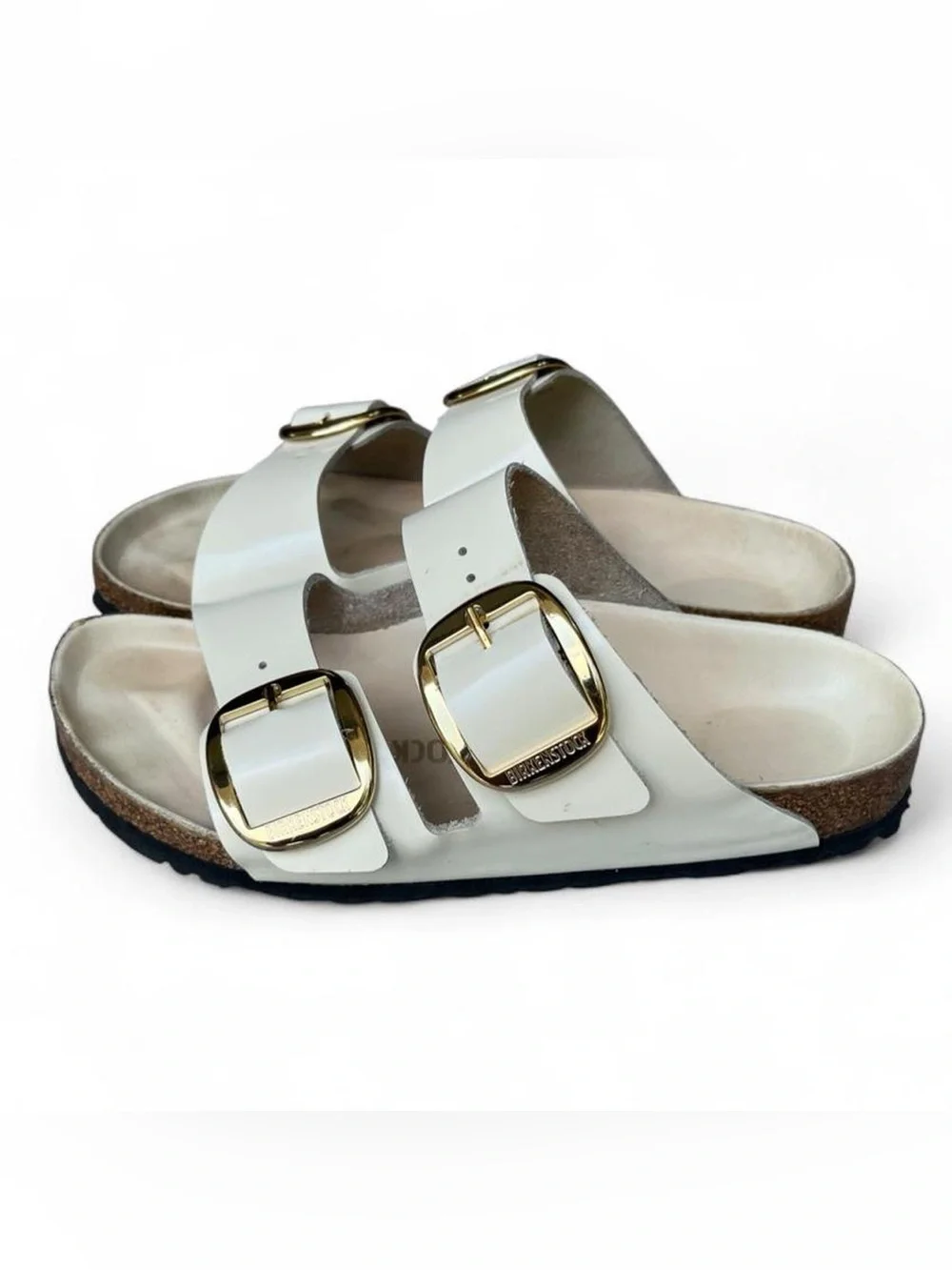 Birkenstock Arizona Big Buckle Leather Sandals Cream Gold EU 38 US 7-7.5 Narrow